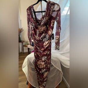 Express Burgundy Floral Long Sleeve Dress